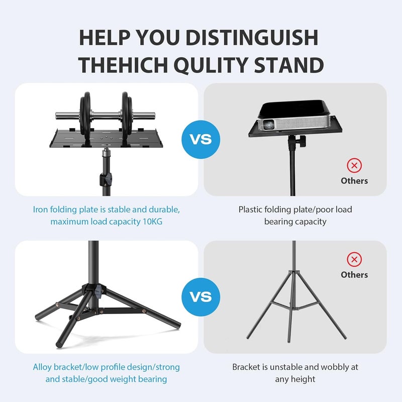 LEORFI Projector Stand Tripod, Laptop Tripod Stand, Foldable Portable Projector Floor Mount, Height Adjustable from 17.7" to 45.2", with Folding Plate, Capacity 22lb, for Outdoor Movies, Home, Office - Image 3